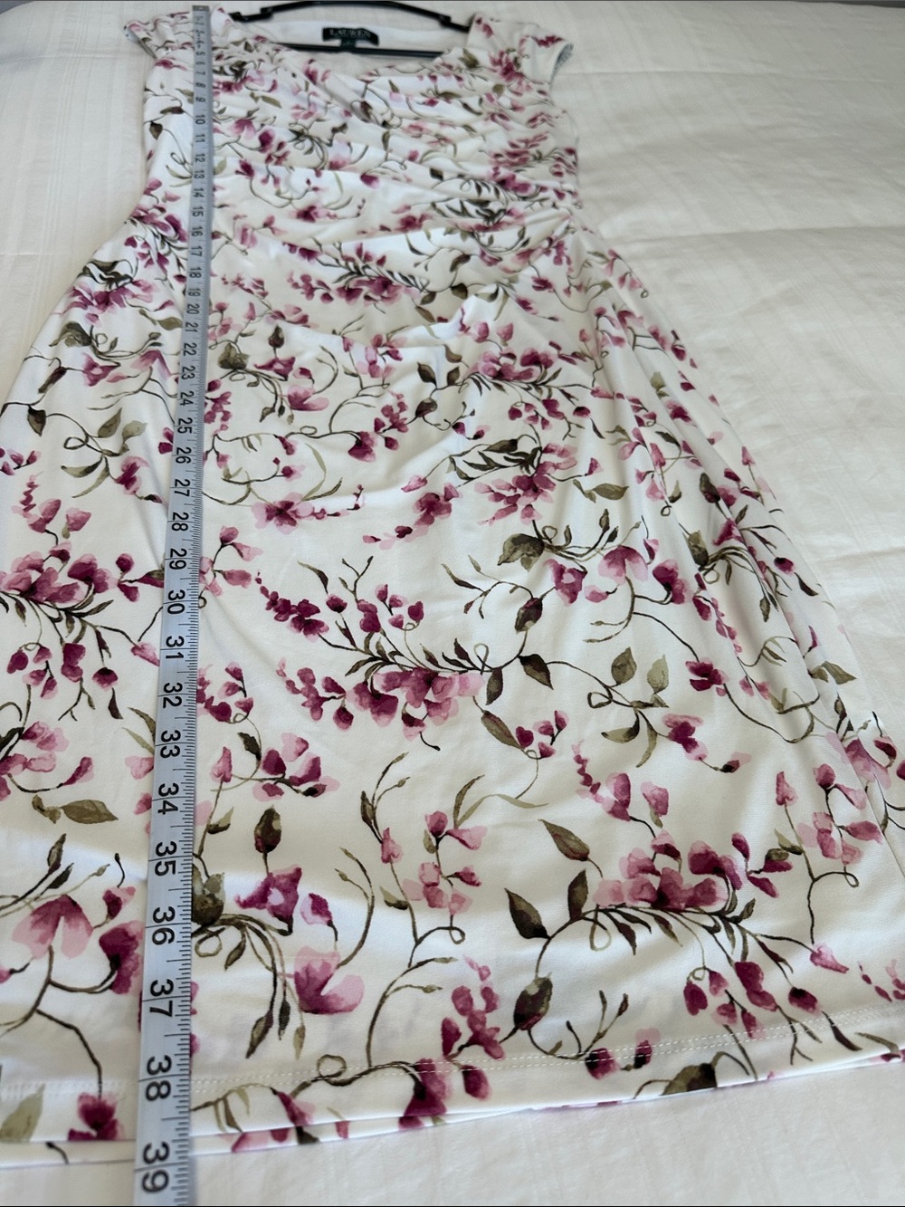 Lauren Ralph Lauren Pink Floral Midi Dress in Cream Size 4 - Picture 9 of 10